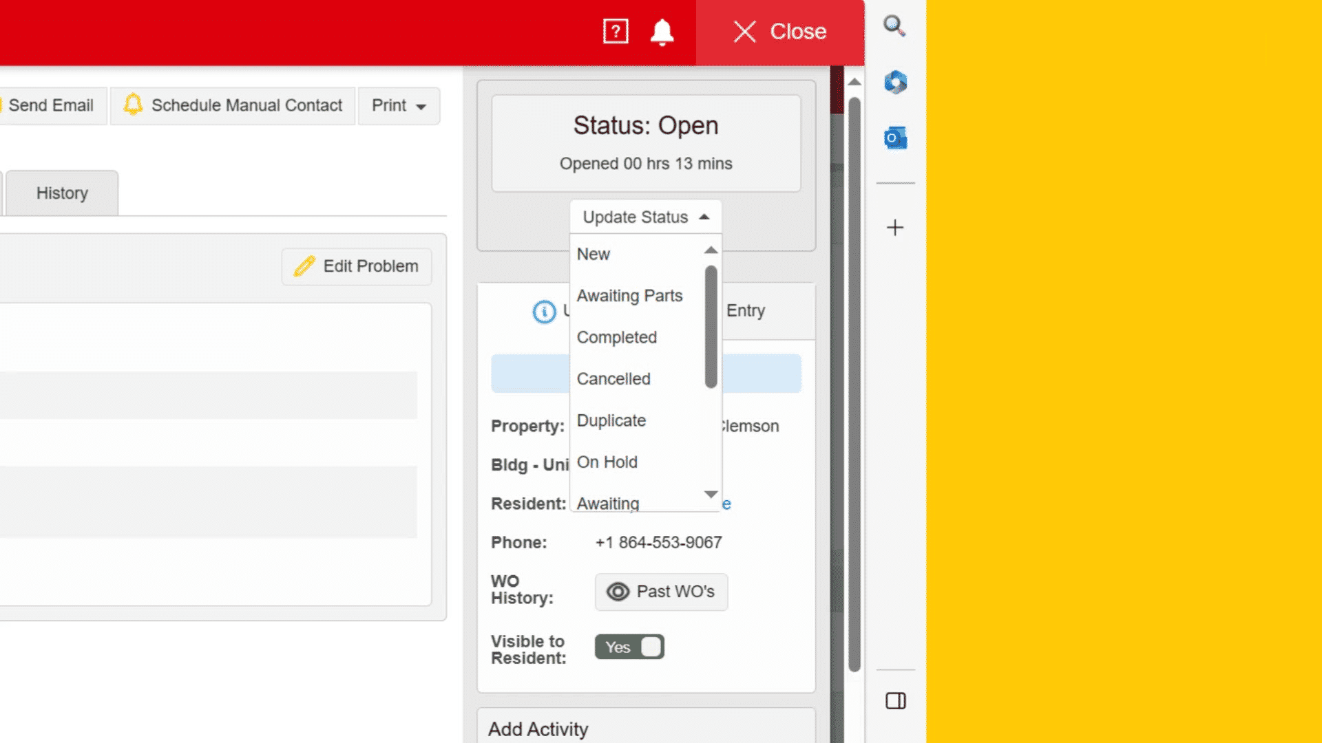 Entrata work order status training screenshot